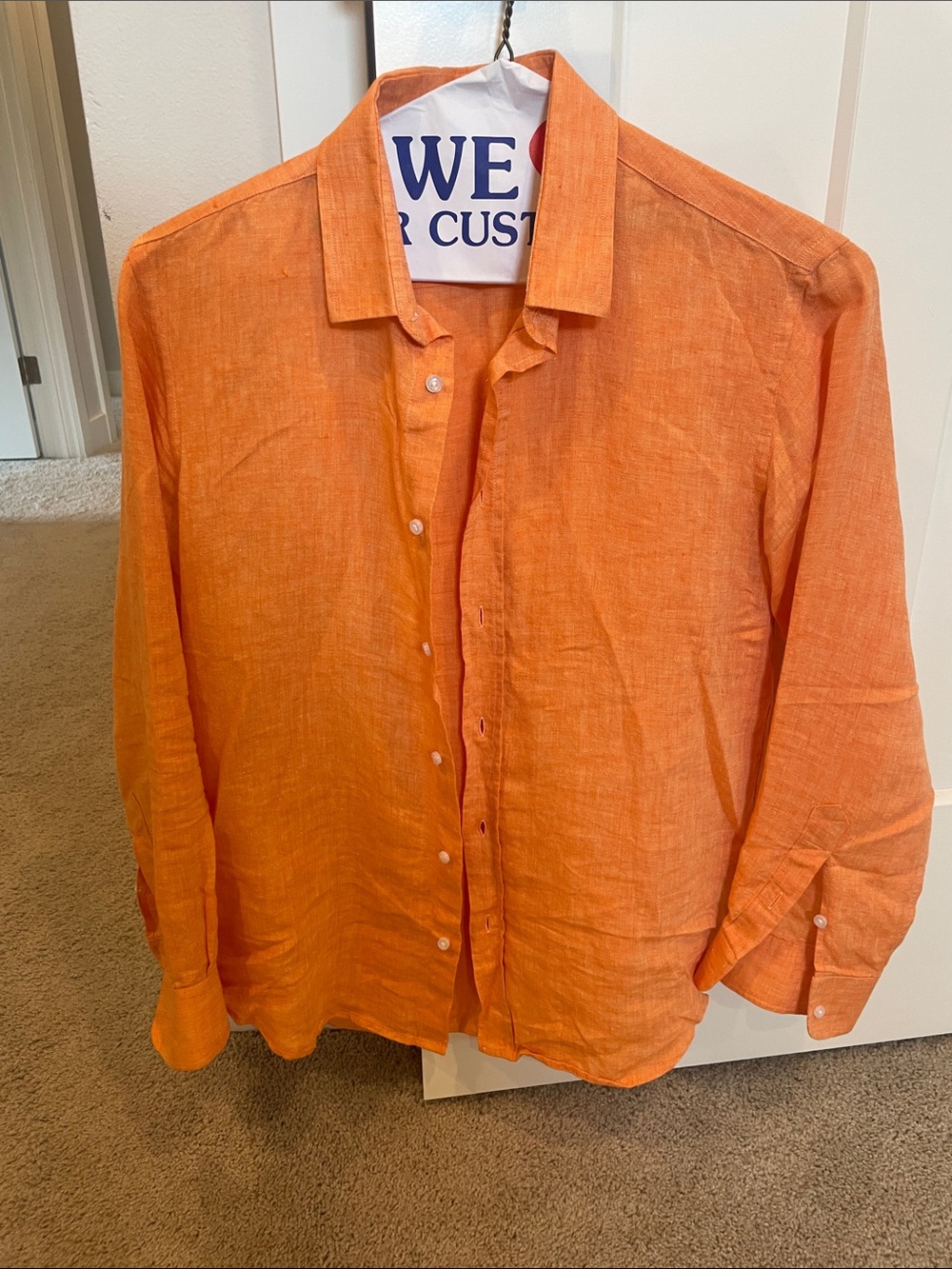 Men's Bright Orange Linen Button-Up Shirt